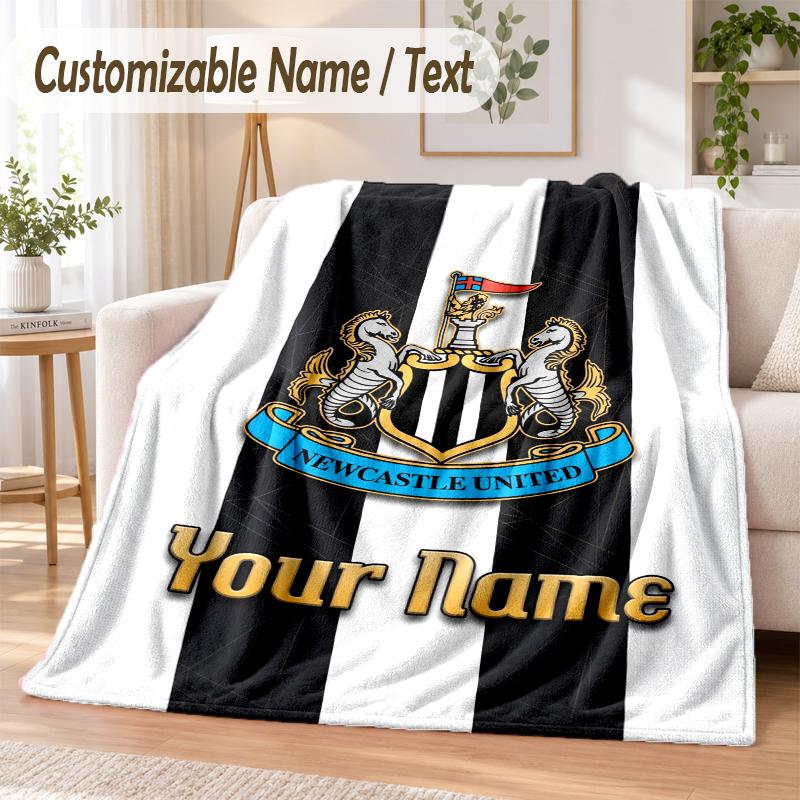 Custom Text Flannel Blanket Newcastle United FC Print Warm Cozy Blanket Home Sofa Bedding