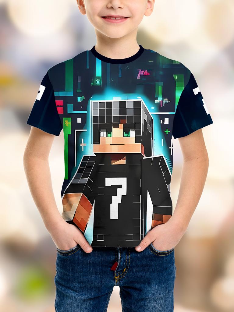 Модная Игра Пиксельная День Рождения 3D Печать Детская Футболка Юмор Смешной Мальчики Новинка Подарок Короткий Рукав Te
