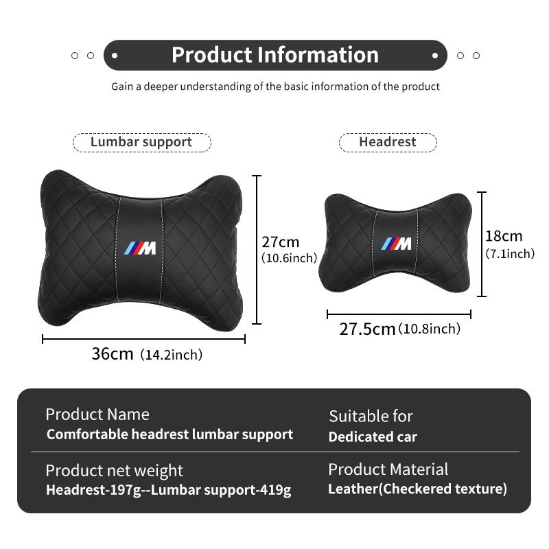 WCHT7 For BMW Leather Car Headrest Lumbar Support Neck Pillow Waist Cushion Auto Accessories E30 E34 E36 E39 E46 E52 E53 E60 E61 E62