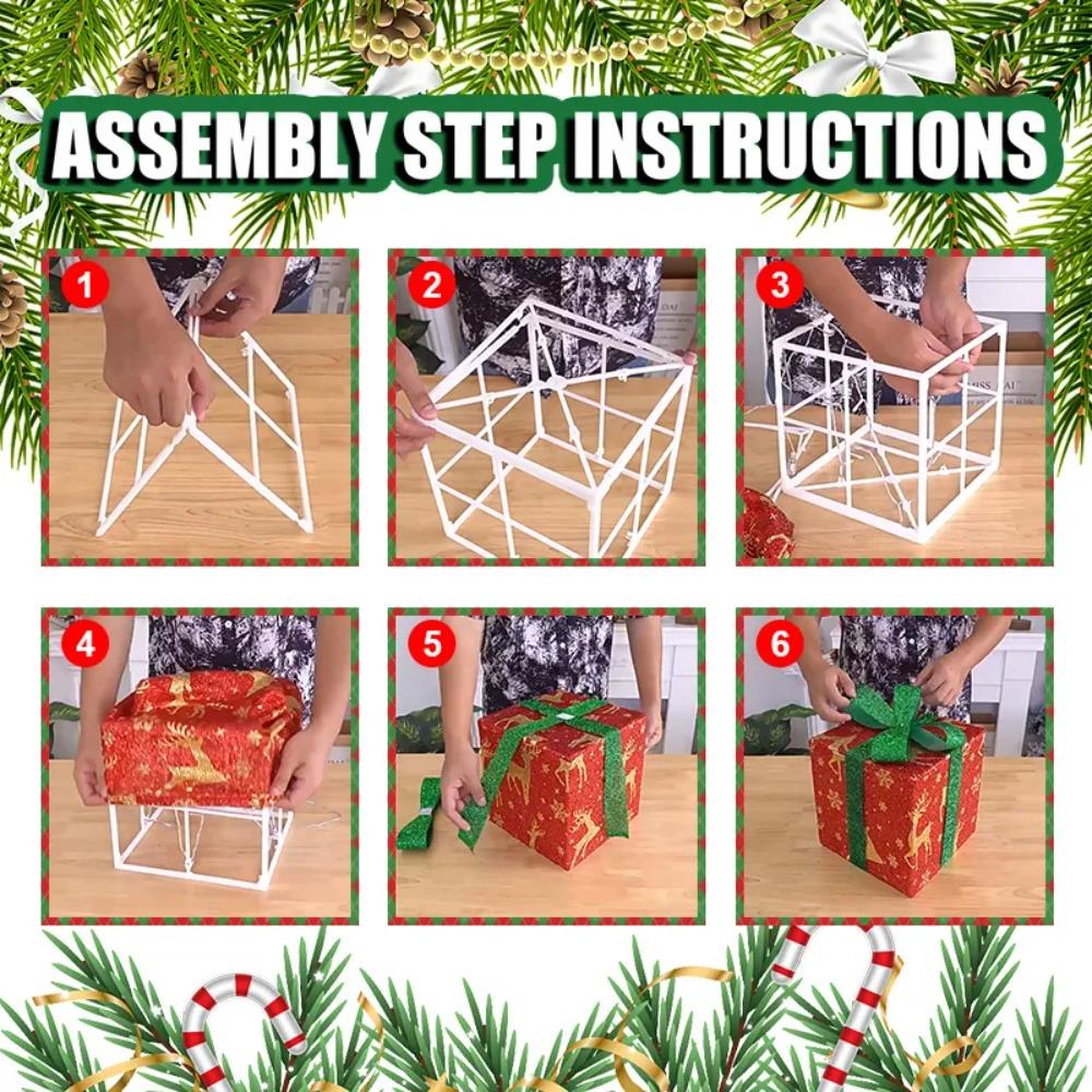 3Pcs Christmas Glowing Decoration Lighted Gift Boxes Set Xmas Lighting Box Party Home Scene Layout