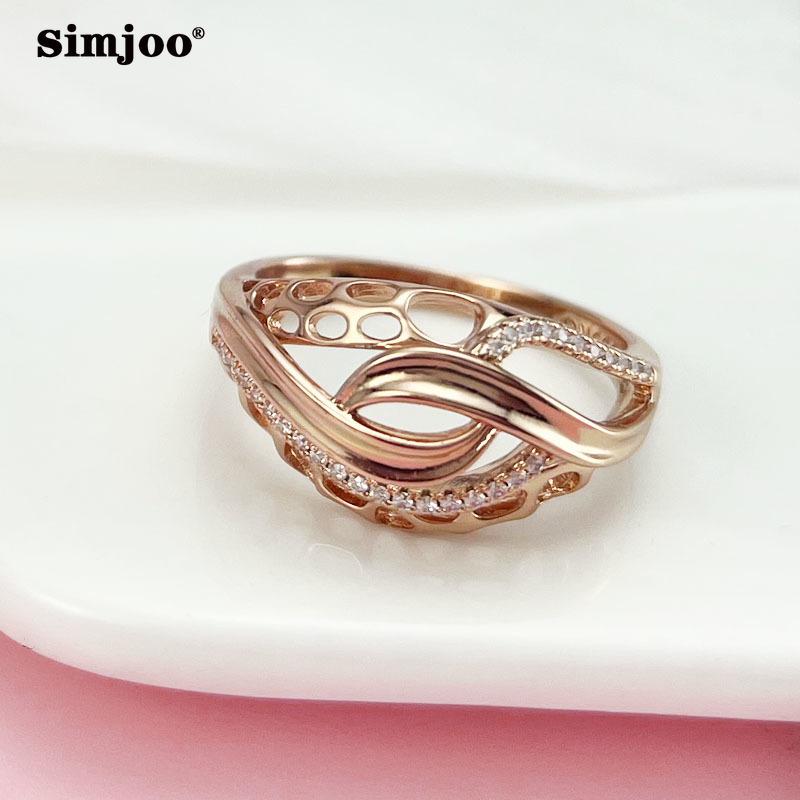 SIMJOO Rose Gold Ring for Ladies Fashion Hollow Out Zircon Ring