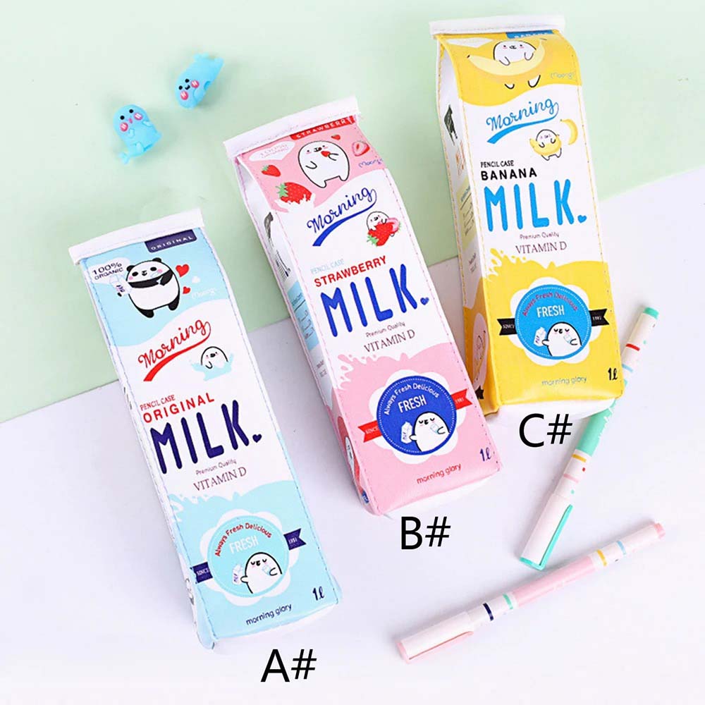 1PC Creative Cute Milk Carton Pen Bag, Large Capacity Stationery Storage Box, Suitable for Pens, Rulers, Cosmetics