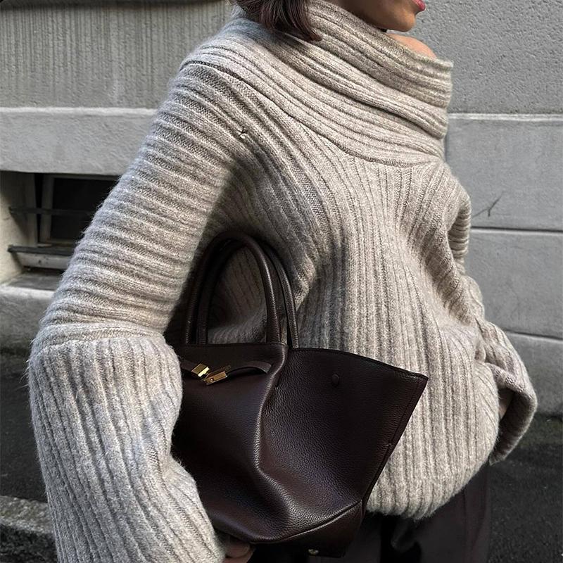 Свитер с открытыми плечами для женщин, осень-зима, свободный, с длинным рукавом, вязаный, женский, уличный, повседневный, большой, топ, пэчворк, свитера для поездок на работу, женские