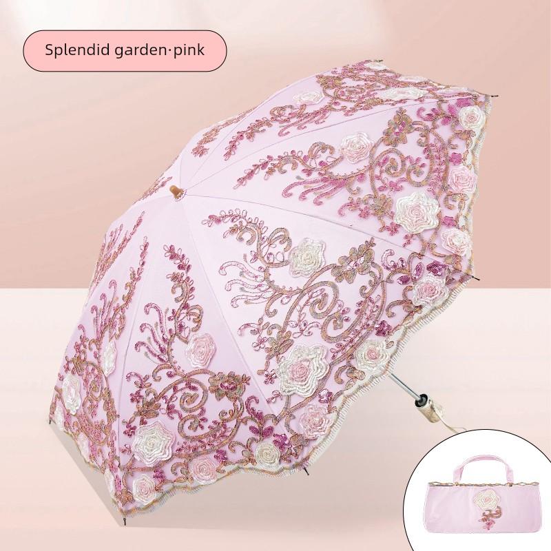 Embroidered Princess Vinyl Sunshade Umbrella with Lace Embroidery 70% off 80% off Folding Sun and Rain Umbrella for Women, Uv Protection