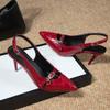 2024 High-heeled Shoes Buckle Shallow Pointed Toe Stiletto Heels with Back Strap Slip-on Sandals Sexy Shiny Leather Shoes