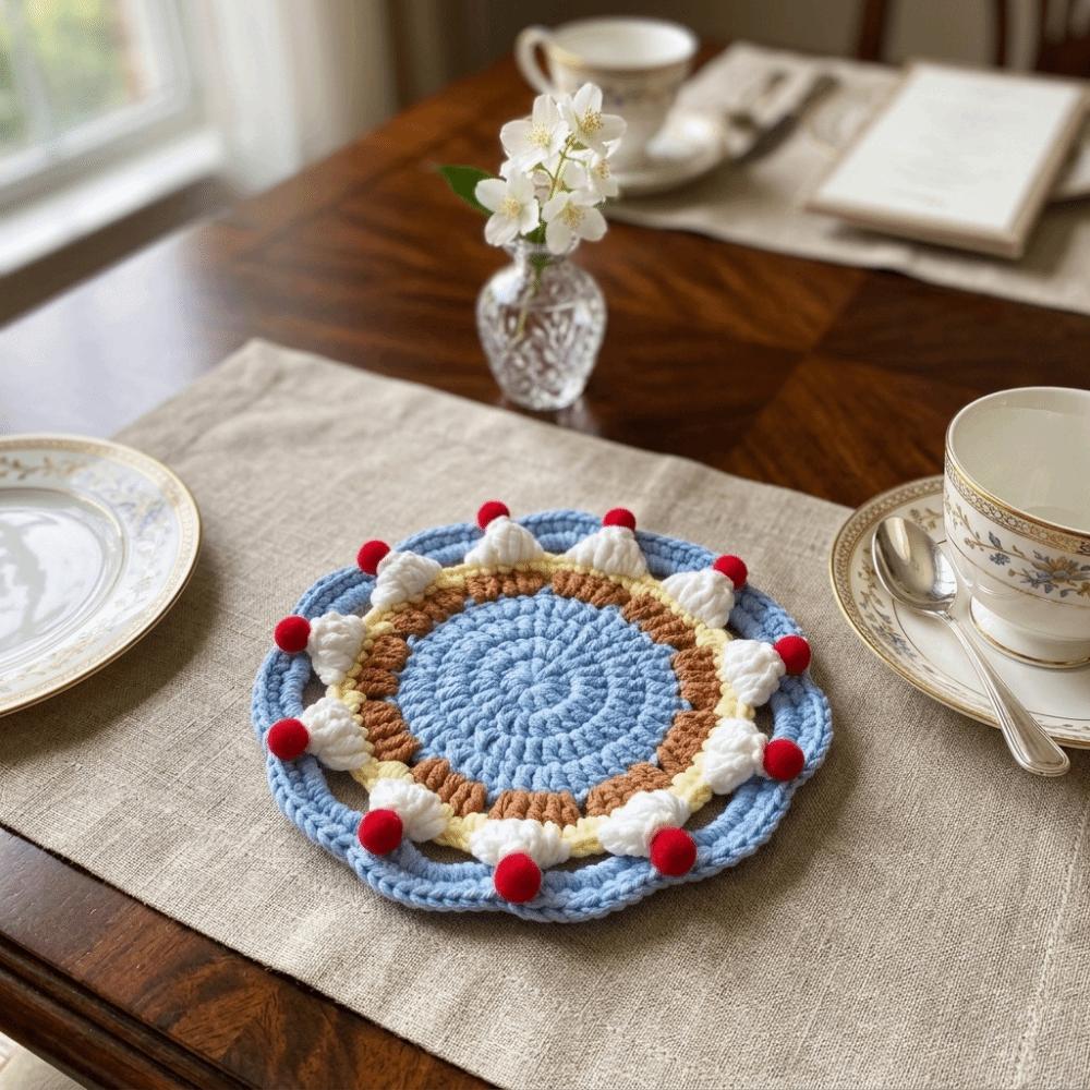 Knitted Insulation Mat Heat Resistant Trivet Mats Cream Cake Crochet Coaster Office