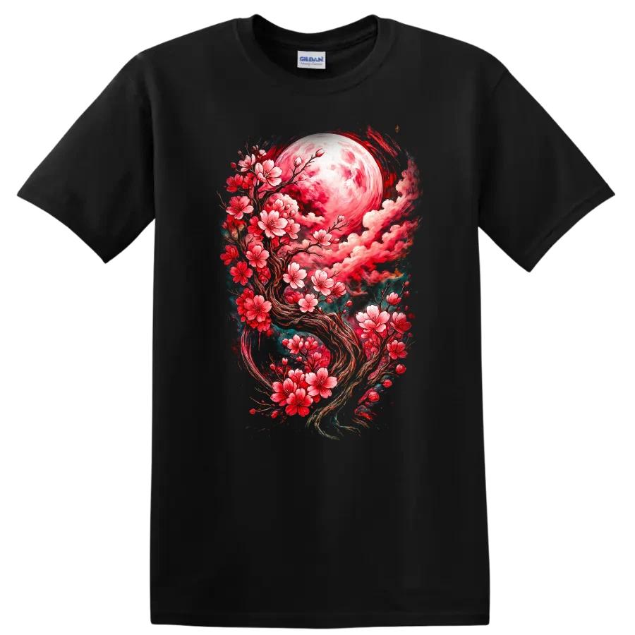 Japanese Style Cherry Blossom T Shirt Floral Design Moon Art Tee