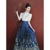 6521 Authentic Chinese Hanfu Embroidered Short-Sleeve Top & Starry Sky Satin Skirt Set