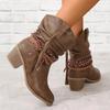 Short Booted Women's New Thick Heel Mid Heel Pleated Boot High Heel Mid Barrel Stacked Boots Women Shoes Ladies Shoes Mid-Calf
