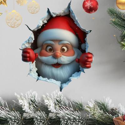 3D Стерео Дед Мороз Пробивающий Стену Наклейка на стену Бумага Рождественские Наклейки на Стены Съемный Праздничный Декор для Дома и Жилых Помещений