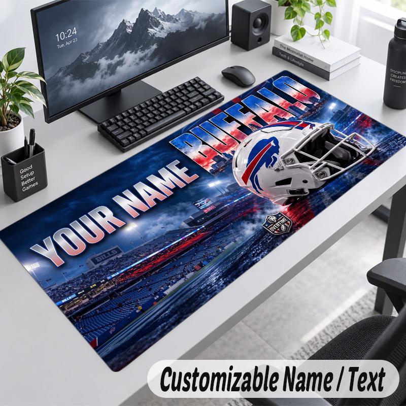 Buffalo Bills Personalized Large Mouse Pad Custom Name Text Extended Desk Mat Gaming Mousepad
