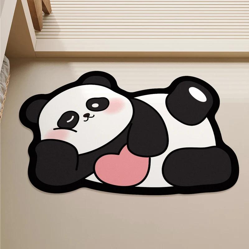 Cute Cartoon Panda Shaped Bath Mat Non-Slip Absorbent Quick Dry Washable Floor Mat for Bathroom Entryway Home