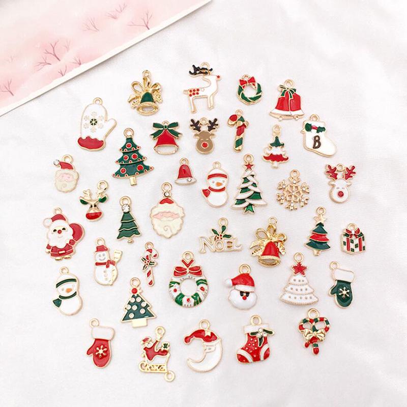 38Pcs Mixed Christmas Charms Enamel Pendants Diy Bracelet Jewelry Making Craft