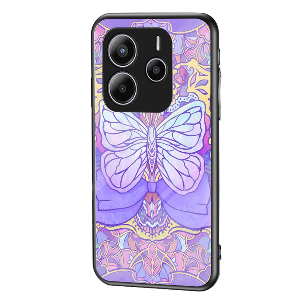 For Xiaomi Redmi Note 14 5G Case Butterfly Pattern TPU+Tempered Glass Protective Phone Cover