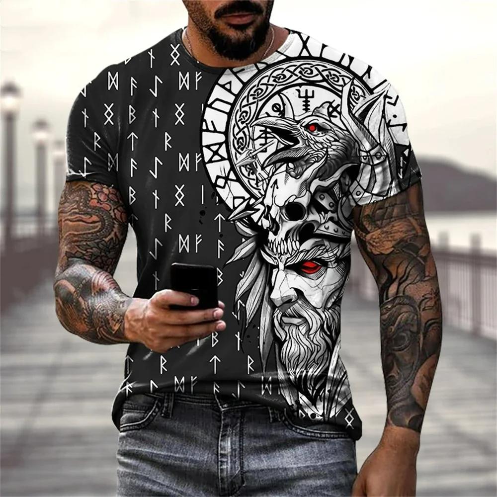 Летние футболки для мужчин, одежда, викинг, графический 3D-принт, футболка, модные мужские футболки с коротким рукавом, повседневные футболки больших размеров, топы