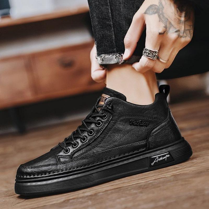 Classic Men's Leather Boots Fashion Comfortable High Top Ankle Boots Spring New Waterproof Casual Sneakers Male Work Shoes Botas