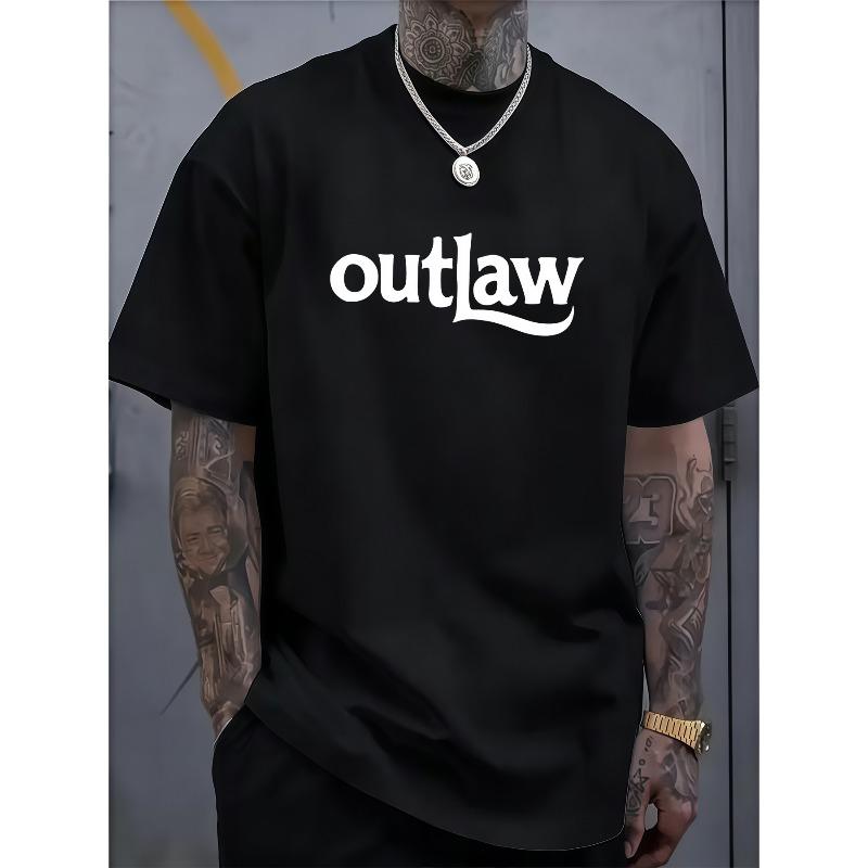 Мужская футболка Outlaw с европейским размером - Дерзкий городской стритвир, футболка с круглым вырезом и смелой надписью Outlaw, мягкая футболка с коротким рукавом, можно стирать в машине