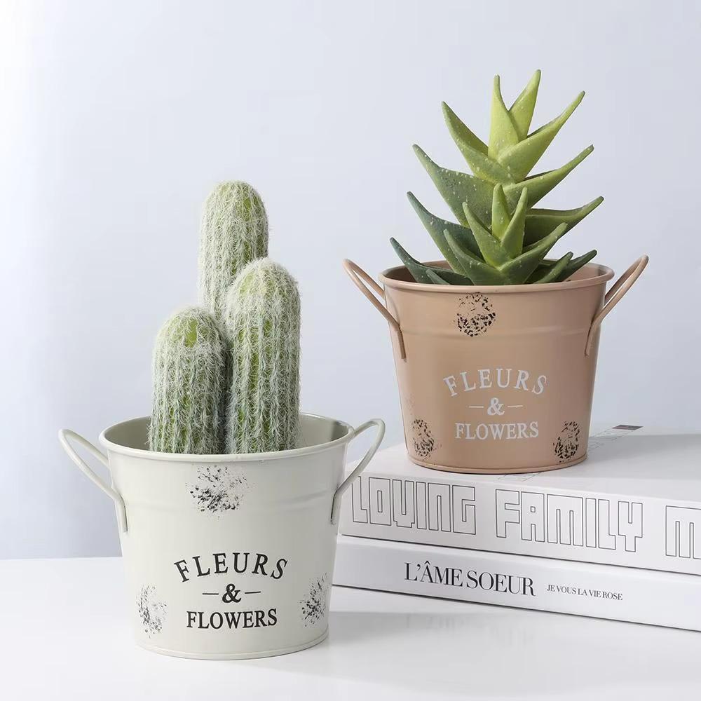 Corrosion-resistant Iron Planter Pot Handicraft Flower Bucket Ornament Round Flower Pot Home Decor