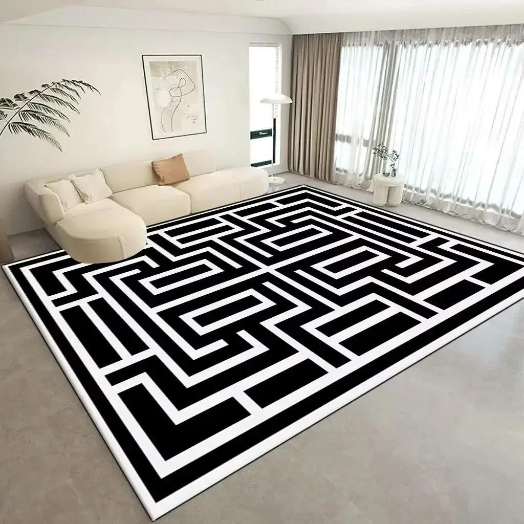Black White Rug Non Slip Washable Minimalist Area Rugs for Living Room Bedroom Home Decor Floor Mat
