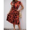 Elegant Personality Abstract Pattern Printed Pleated Dress