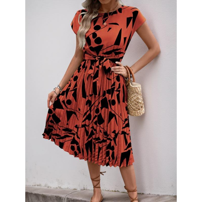 Elegant Personality Abstract Pattern Printed Pleated Dress