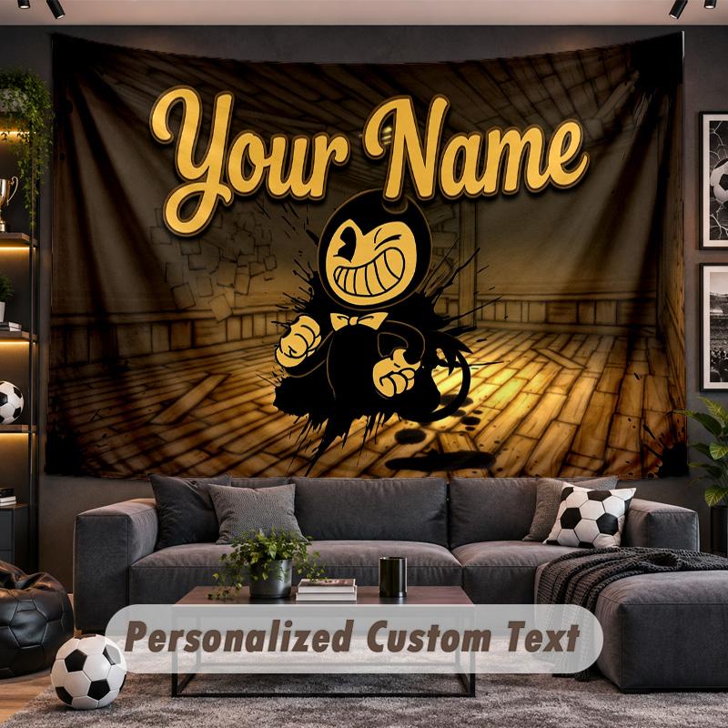 Bendy and the Ink Machine Personalized Tapestry Support Custom Name, Wall Art Home Decoration