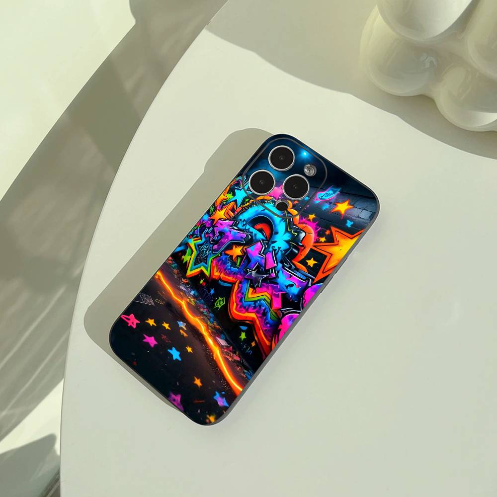 Крутой - Цветной Граффити Чехол для Телефона Для iPhone 17,16,15,14,13,12,11 Pro Max,16Plus,XS Мягкий Черный Чехол