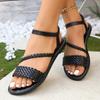 Summer New Fashion Women's Casual Flat Sandals Braided Design Popular Black Color Comfortable Shoes for Everyday Wear Sandal
