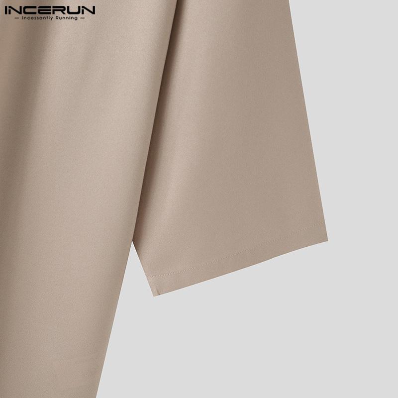 INCERUN Мужские мешковатые рубашки с воротником с лацканами и застежкой-молнией с короткими рукавами