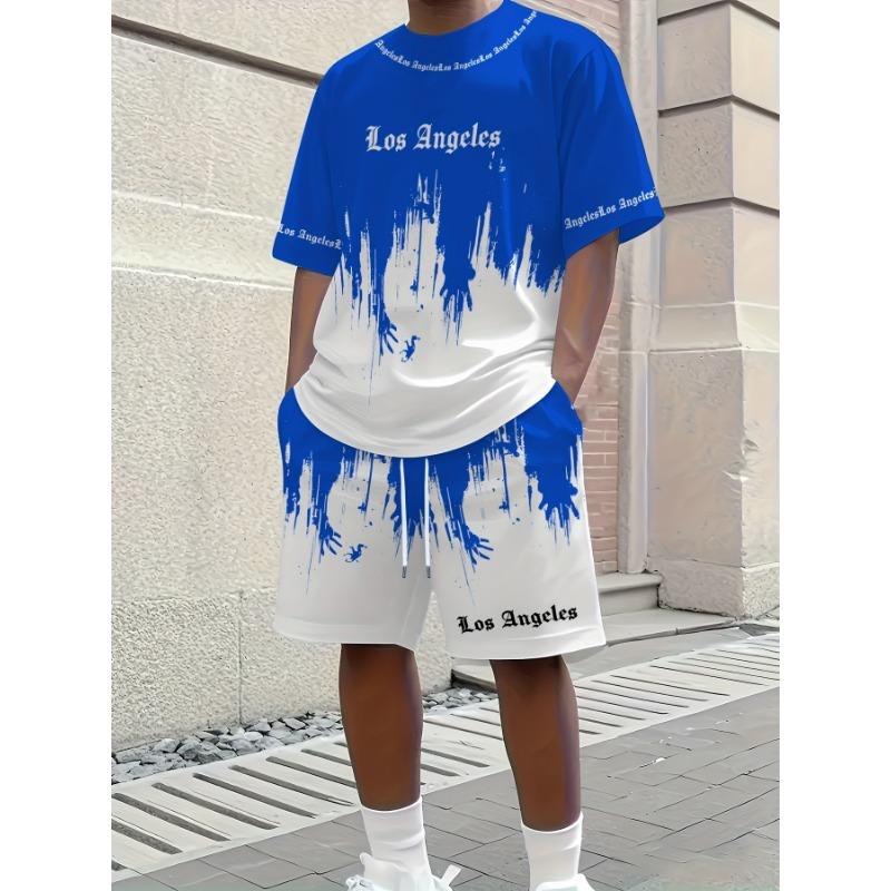Комплект из 2 предметов: новая повседневная мужская футболка с коротким рукавом и шорты с принтом в виде букв