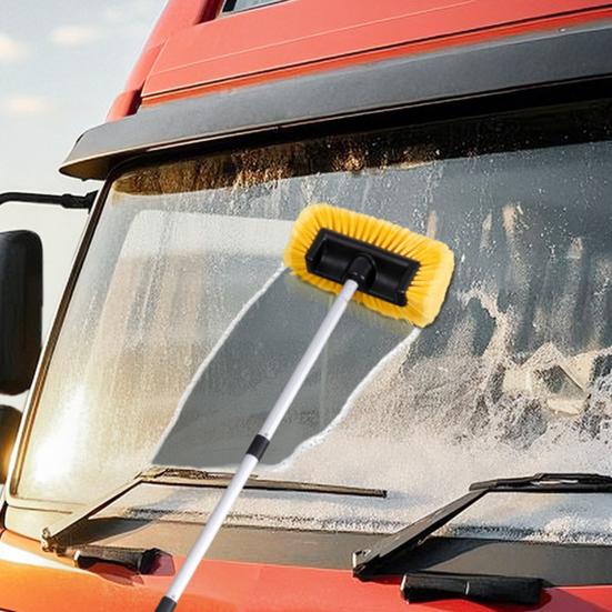 Car Cleaning Brush with Soft Synthetic Bristles Telescopic Handle Built-in Hose Attachment Car Wash Brush