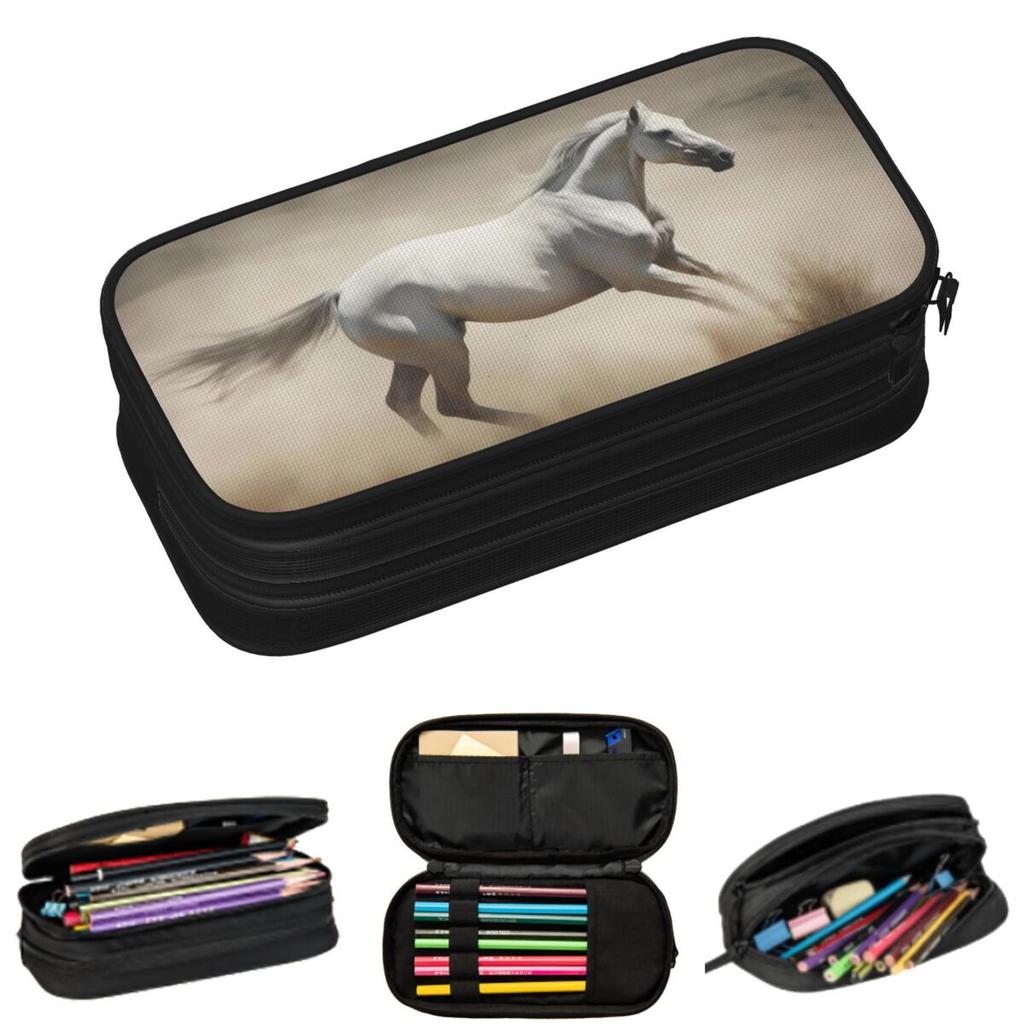 Horse Galloping In The Desert Illustration Pencil Cases for Students School Pen Box Pencil Bag Big Capacity Pencil Pouch