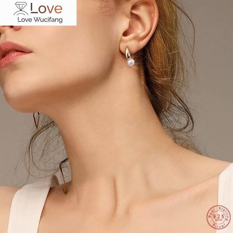 Simple Pearl Earrings 925 Sterling Silver Gold Silver Color Lucky Earrings Exquisite Jewelry For Girl