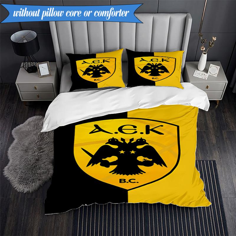 3PCS AEK AthensGolden And Black Crest Bedding Set 2D Printing (Includes 1 Duvet Cover + 2 Pillowcases Coreless), Bedroom decor,Fan gift