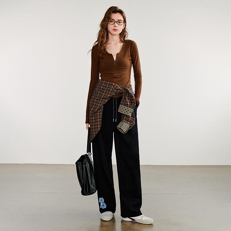 Women's Embroidered Cotton-Blend Casual Arc Pants