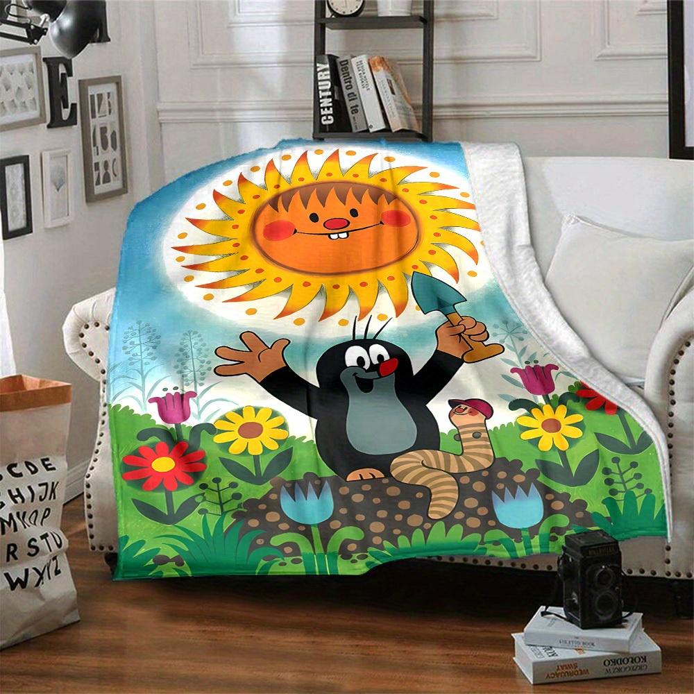 1pc Sunshine,Gardening, Mole's Story Digital Printed Flannel Blanket, Super Soft Plush Bed Cover, Multipurpose Quilt for Sofa, Bed, Office,30