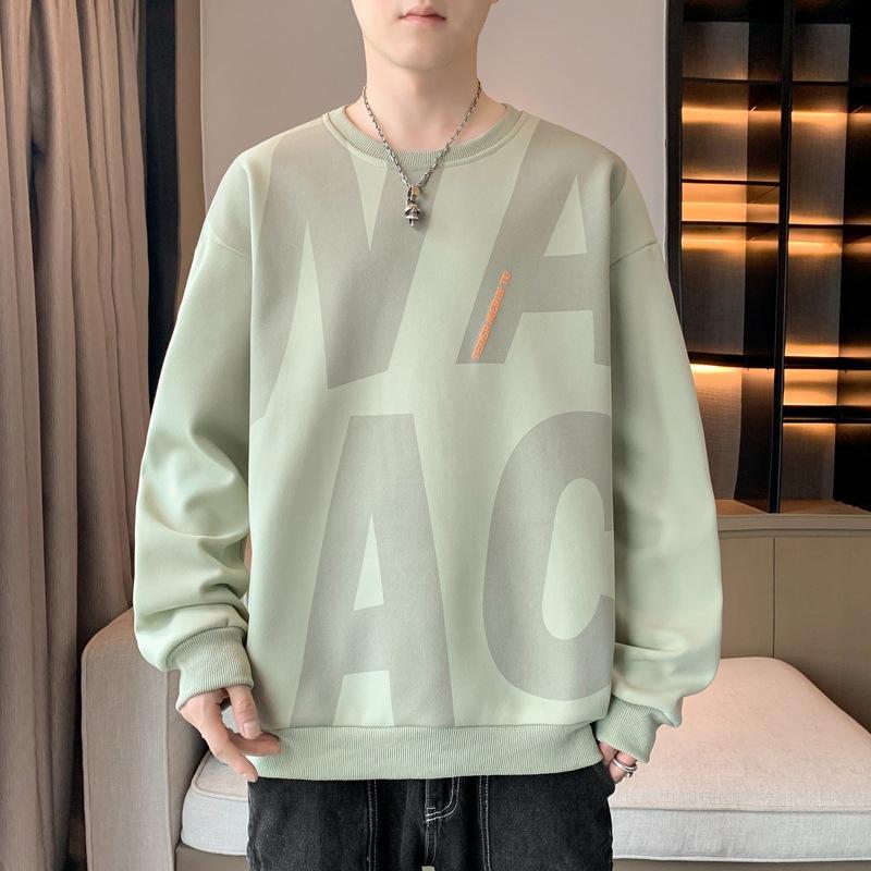 Мужская весенне-осенняя новая нижняя рубашка с длинным рукавом, футболка с круглым вырезом и принтом, большой размер, мужской топ