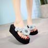 Slippers Women's Summer Fashion, Thick-soled High-heeled Sandals, Women's Seaside Beach Non-slip Flowers, Slope with Flip-flops
