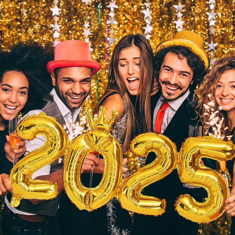 2025 Фольгированные шары с короной и цифрами С Новым годом Украшение для вечеринки Фотобудка Реквизит Товары Рождественский домашний декор Навидад 2024