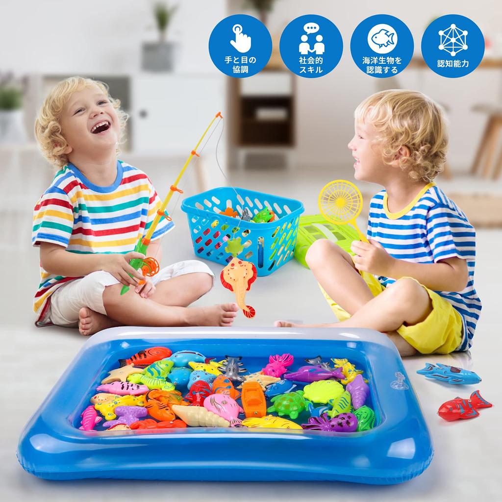 KaeKid Игрушки для игр с водой Игра в рыбалку Игрушки для ванны Магнитная игра в рыбалку Рыбалка Ванна Бассейн с корзиной для хранения Развивающая игрушка Игрушки для ванны Мальчики Девочки Дети