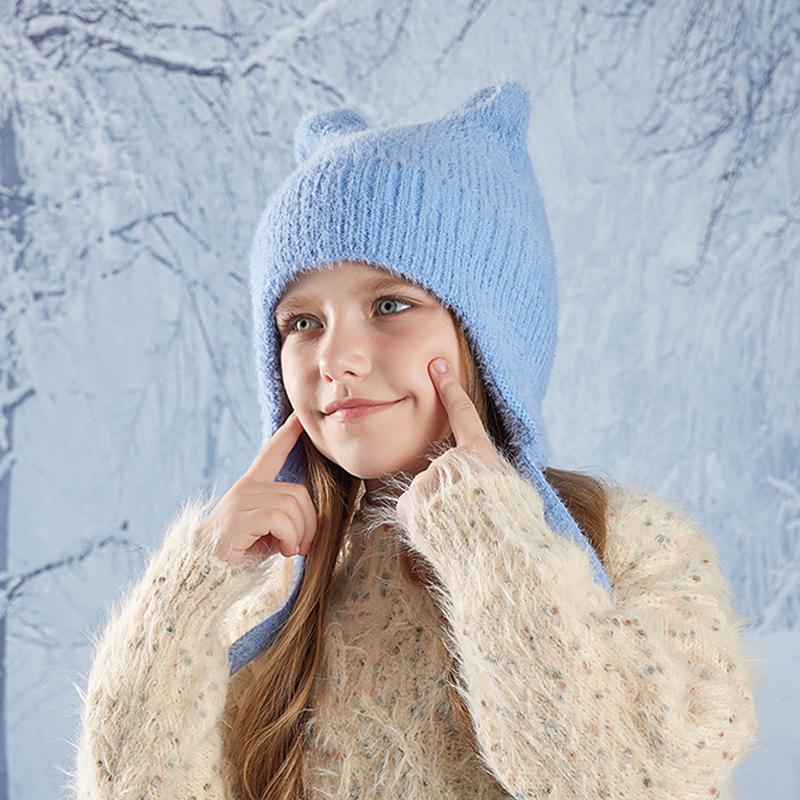 Новые детские шапки, милые вязаные шерстяные шапки с кошачьими ушками, зимние шапки для мальчиков и девочек, детские защитные капюшоны, модные уличные теплые цветные шапки