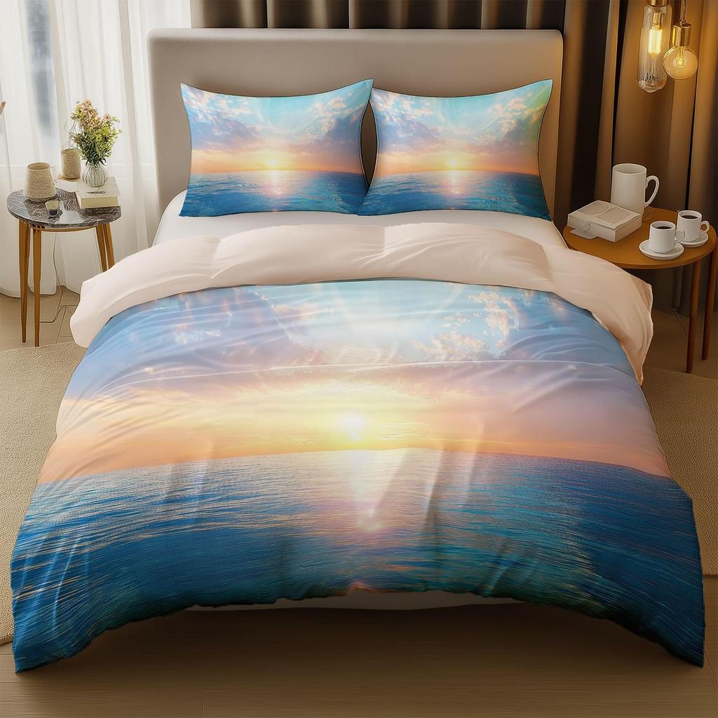 Sunrise Sunset And Sea Duvet Cover Sets For Teens Lightweight Quilt Covers Sea Coastal Nature Pattern Bedding Set Bedroom Decor