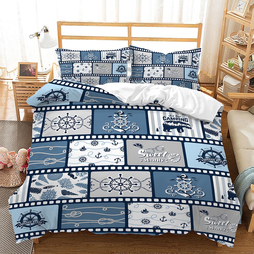 3D Корабль Якорь Комплект постельного белья Роскошный пододеяльник 2/3 шт. AU180 * 210 Полноразмерный мягкий на молнии быстросохнущее украшение для дома