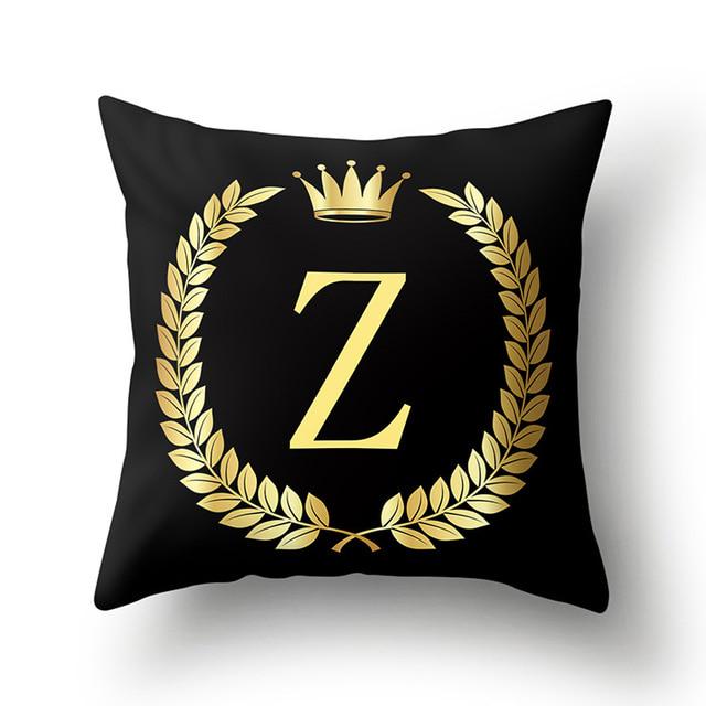 45x45cm Black Gold Letter Crown Polyester Cushion Cover Sofa Home Decor Pillowcase Decorative Cushion