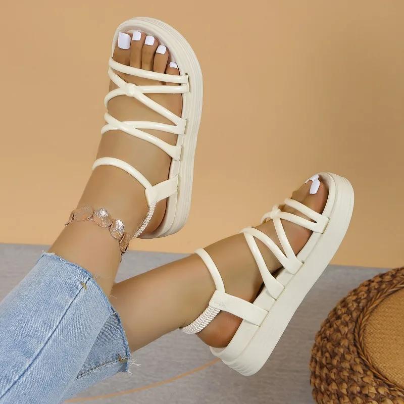 Platform Sandals Women Summer Shoes for Women 2024 Trend Open Toe Ankle Strap Beach Shoes Flat Heeled Sandals