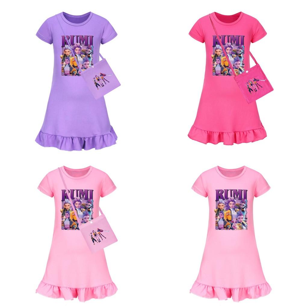 Платье для сна с коротким рукавом Demon Kpop Hunters для девочки с оборкой по подолу для использования в спальне