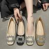 Spring and Autumn Square Head Rhinestone One-pedal Single Shoes 2025 Shallow Mouth Flat Bottom Mary Jane New Versatile Commuter Temperament Women's S