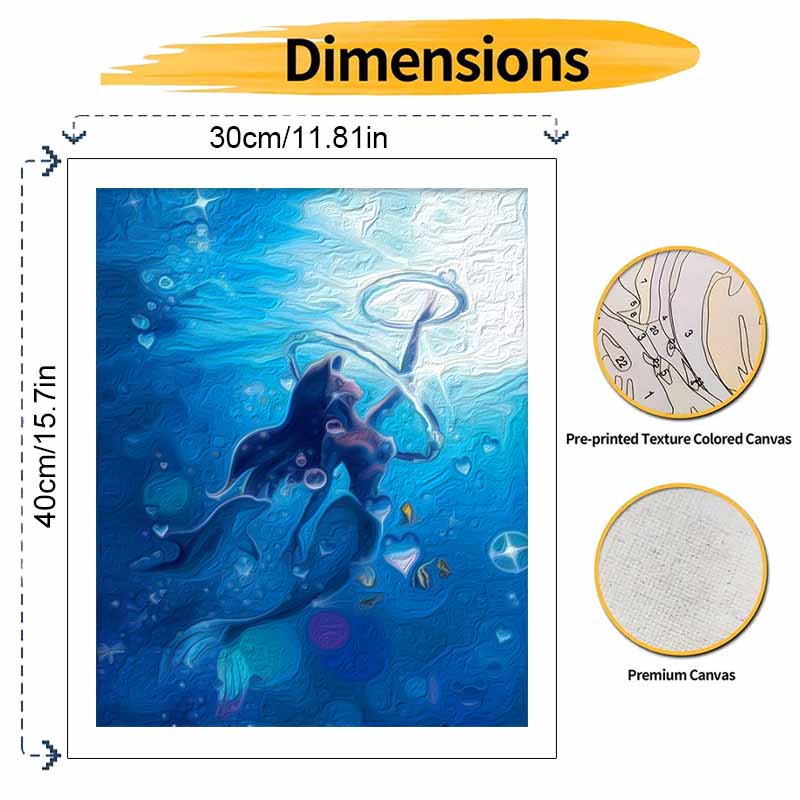 Disney Oil Painting DIY Digital Painting The Little Mermaid Underwater Scene HandPainted Wall Art for Living Room or Entryway.
