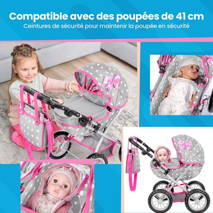 Kinderplay Poussette landau pour poupée, pliable, poignée réglable, sac inclus (KP0262S)