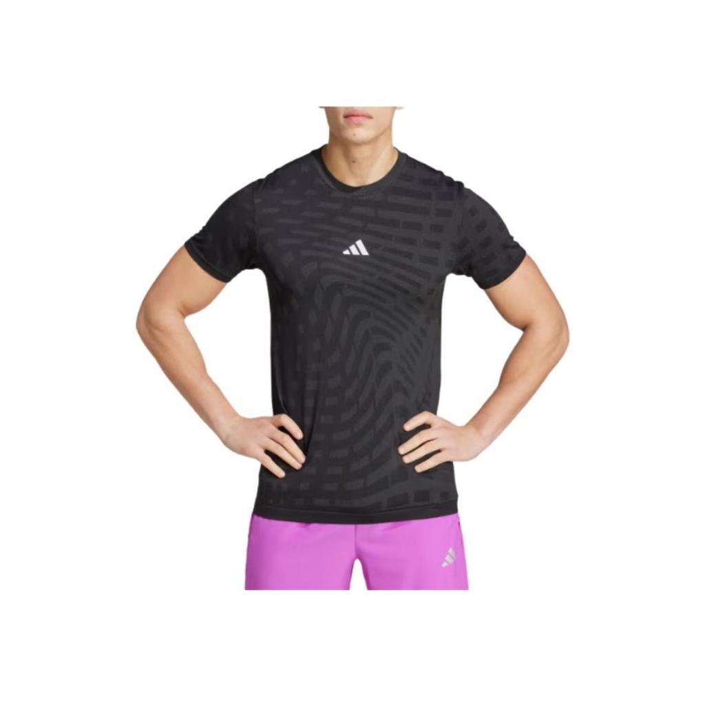 Adidas Gym+ Training Seamless Moisture-Wicking Printed Round Neck Short Sleeve T-Shirt Men Tops Black Grey IM7485